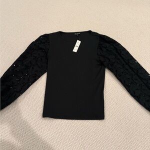 J Crew Black Lace Sleeve Top